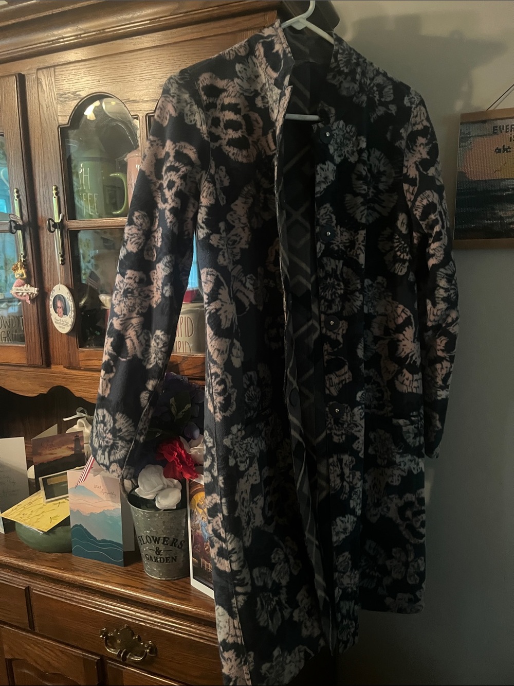 Black Floral Long Coat that’s reversible so pretty gently worn
